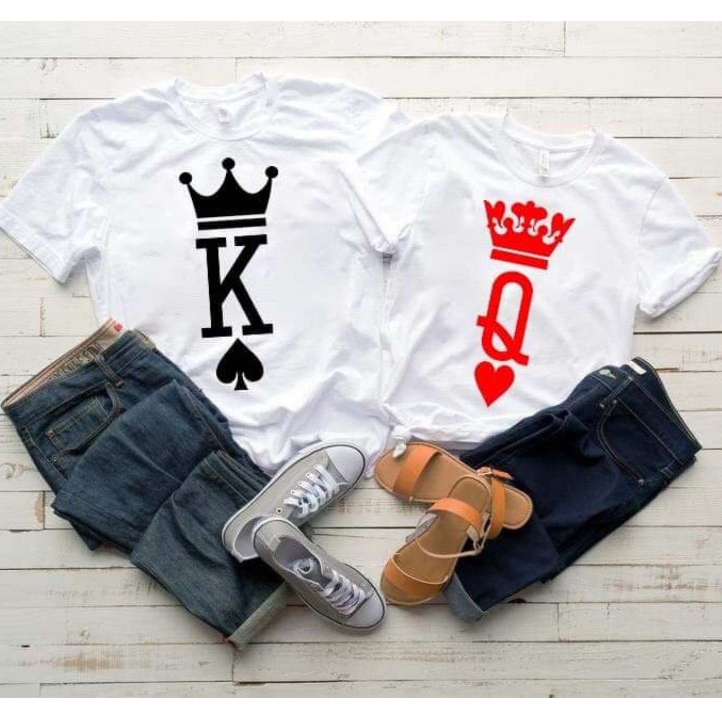 Tricouri de cuplu, King and Queen, 100% bumbac, personalizat pentru ziua indragostitilor sau aniversare de cuplu.